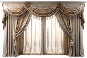 3d render estilo, elegante cortinas isolado em transparente fundo png