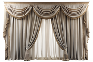 3d render estilo, elegante cortinas isolado em transparente fundo png