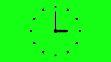 Clock with moving arrows on green background. Clock animation in 12 hour loop animation. Stopwatch animated icon video