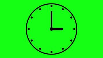 Clock with moving arrows on green background. Clock animation in 12 hour loop animation video