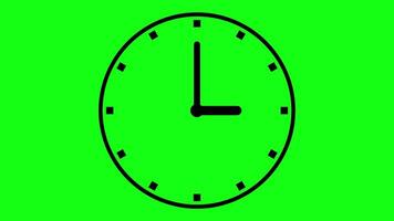 Clock with moving arrows on green background. Clock animation in 12 hour loop animation video