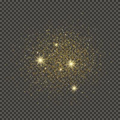 Gold glittering dust on a gray background. Dust with gold glitter effect and empty space for your text. illustration