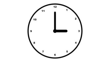 Clock with moving arrows on white background. Clock animation in 12 hour loop animation. Stopwatch animated icon video