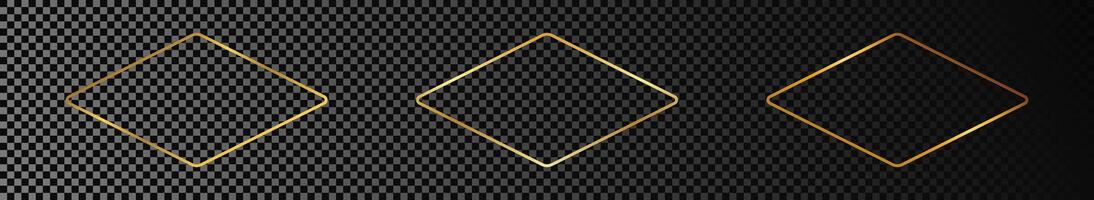 Gold glowing rounded rhombus shape frame vector