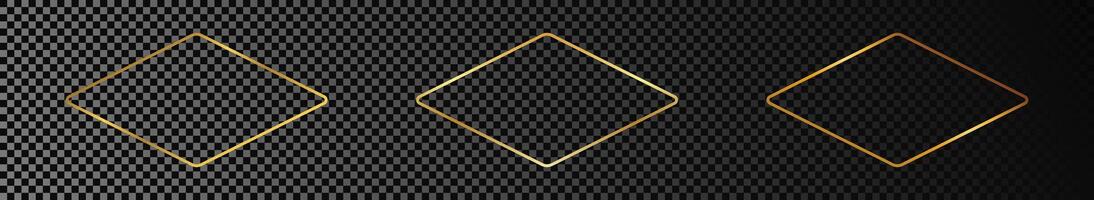 Gold glowing rounded rhombus shape frame vector