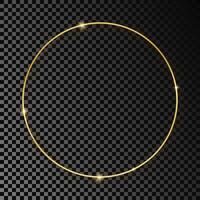 Gold glowing circle frame with shadow isolated on dark background. Shiny frame with glowing effects. illustration. vector