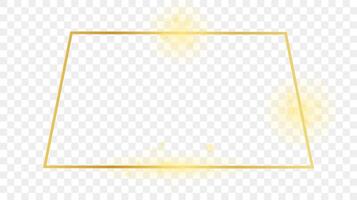 Gold glowing trapezoid shape frame isolated on background. Shiny frame with glowing effects. illustration. vector