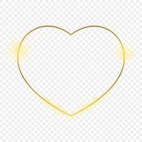 Gold glowing heart shape frame isolated on background. Shiny frame with glowing effects. illustration. vector