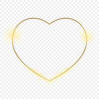 Gold glowing heart shape frame isolated on background. Shiny frame with glowing effects. illustration. vector