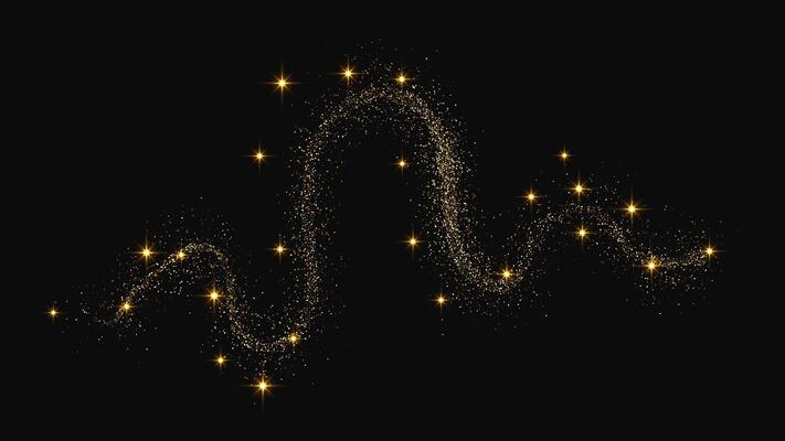 Gold glittering confetti wave and stardust