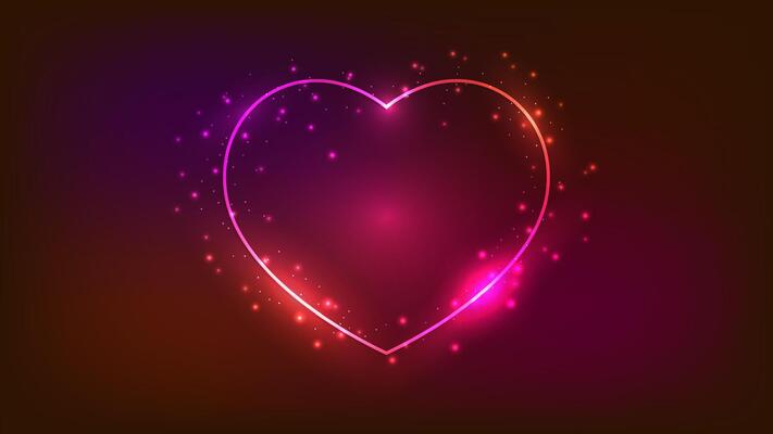 Neon frame in heart form with shining effects