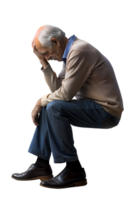 3d render of The old man was worried with sitting, he was in distress isolated on transparent background png