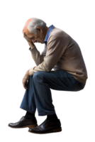 3d render of The old man was worried with sitting, he was in distress isolated on transparent background png