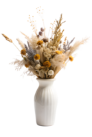 Strauß von getrocknet Blumen im ein Weiß Vase isoliert auf transparent Hintergrund png