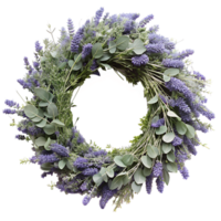 A wreath of dried lavender and eucalyptus leaves, creating a fragrant and soothing aroma png