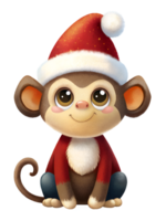 cute monkey wearing a santa hat on transparent background png