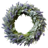 A wreath of dried lavender and eucalyptus leaves, creating a fragrant and soothing aroma png