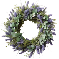 A wreath of dried lavender and eucalyptus leaves, creating a fragrant and soothing aroma png