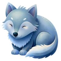 Cartoon style, cute wolf sleeping isolated on transparent background png