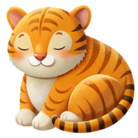 desenho animado estilo, fofa tigre dormindo isolado em transparente fundo png