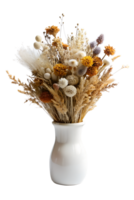 bouquet de séché fleurs dans une blanc vase isolé sur transparent Contexte png