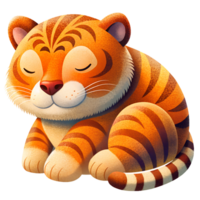 cartoon style, cute tiger sleeping isolated on transparent background png