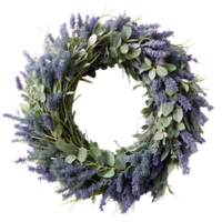 A wreath of dried lavender and eucalyptus leaves, creating a fragrant and soothing aroma png