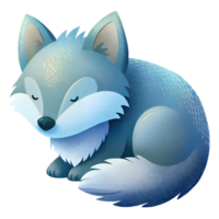 Cartoon style, cute wolf sleeping isolated on transparent background png