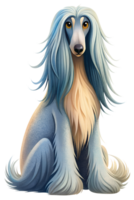 cartoon style, Afghan Hound sit isolated on transparent background png