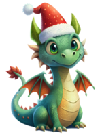 cute dragon wearing a santa hat on transparent background png