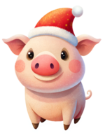 Cute pig wearing a Santa Claus hat on transparent background png