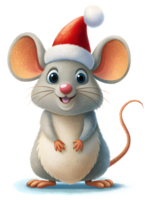 Cute mouse wearing a Santa Claus hat on transparent background png
