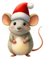 cute mouse wearing a santa hat on transparent background png