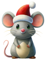 cute mouse wearing a santa hat on transparent background png