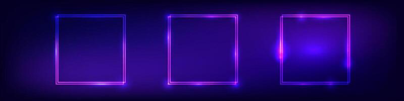 Set of neon double frames with shining effects vector