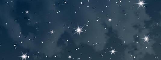 Night sky with clouds and many stars vector