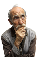 Illustration style 3d render of a thoughtful old man isolated on transparent background png