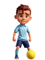 Young football player boy standing with ball, 3d anime style isolated background png