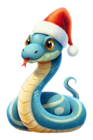 Cute snake wearing a Santa Claus hat transparent background, cartoon style png