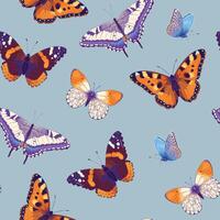 seamless pattern with high detailed vivid butterflies vector