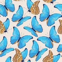 seamless pattern with high detailed tropic butterfly vector