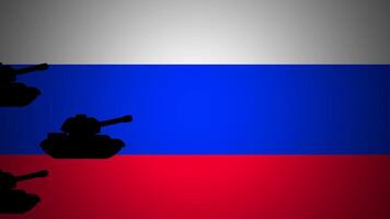 Tanks against the background of russian flag. Russian-Ukrainian crisis, conflict video