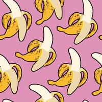 Seamless pattern of yellow bananas on a pink background. Yellow fruit. vector