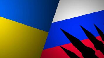 Rockets against the background of flags. Russian-Ukrainian crisis, conflict video