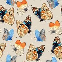 seamless pattern with high detailed tropic butterfly vector