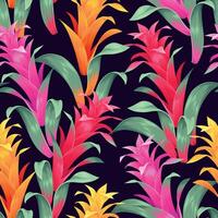 seamless pattern with exotic flowers and tropical leaves vector