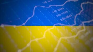 Ukraine Flagge und Lager Diagramm. Lager Markt Tropfen, finanziell Krise im Ukraine. Lager Markt Austausch Verlust Handel Graph Analyse Investition Geschäft Graph Diagramme finanziell video