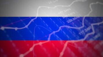 Russland Flagge und Lager Diagramm. Lager Markt Tropfen, finanziell Krise im Russland. Lager Markt Austausch Verlust Handel Graph Analyse Investition Geschäft Graph Diagramme finanziell video