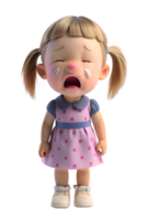 Illustration style 3d render of A little girl was crying with a bulging nose isolated on transparent background png