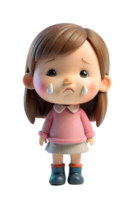 illustration stil 3d framställa av en liten flicka var gråt med en utbuktande näsa isolerat på transparent bakgrund png